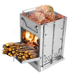 1Pc Portable Backpacking Stove For Camping Hiking Picnic BBQ Outdoor Cooker Folding Travel Charcoal Stove With Handle Carry Bag 2 Bolts (Color: White)