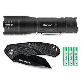 flas5.3 Oz Small Ultra Zoomable LED Tactical Handheld Flashlight With Knife (Color: Black)